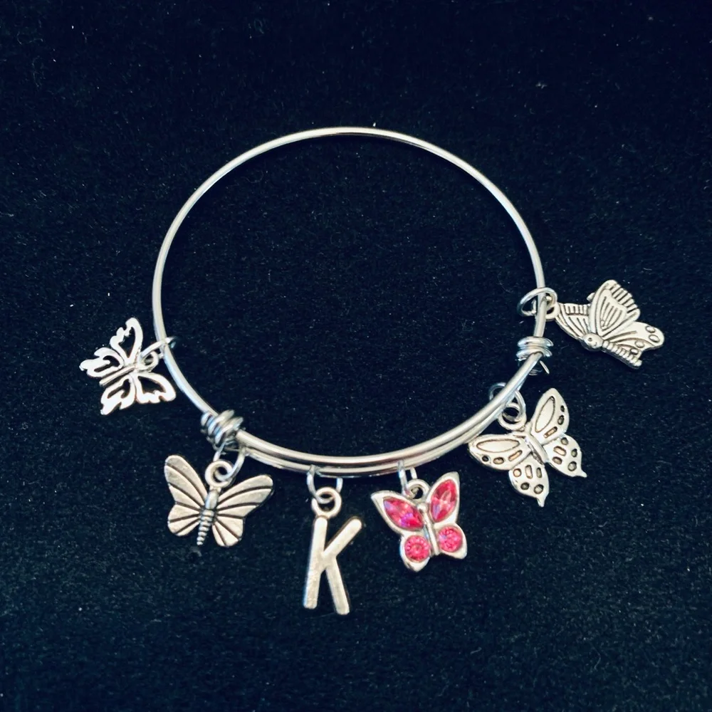 Girls Butterfly themed bangle bracelet personalized